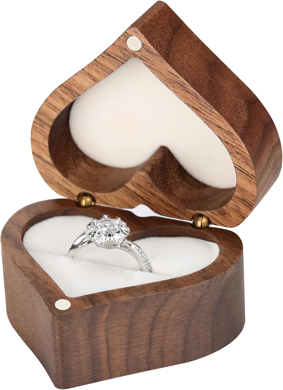 Wooden Heart Shape Ring Gift Box with Single Slot 2 Slot, for Proposal Engagement Wedding Ceremony Anniversary