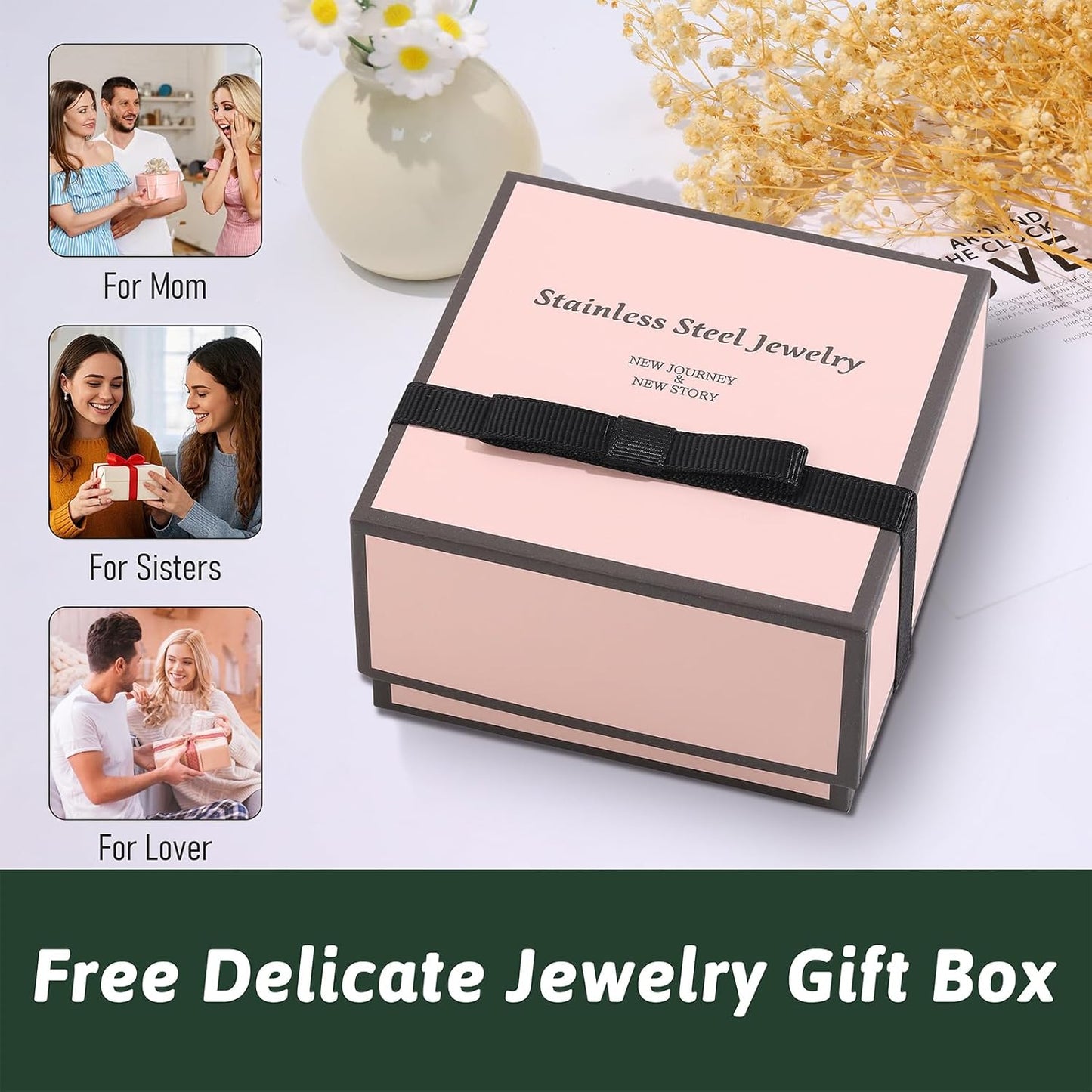 2PCS Gold Bracelets for Women Friendship & Love Theme Crystal Bangle Set Stainless Steel Non Tarnish Jewelry