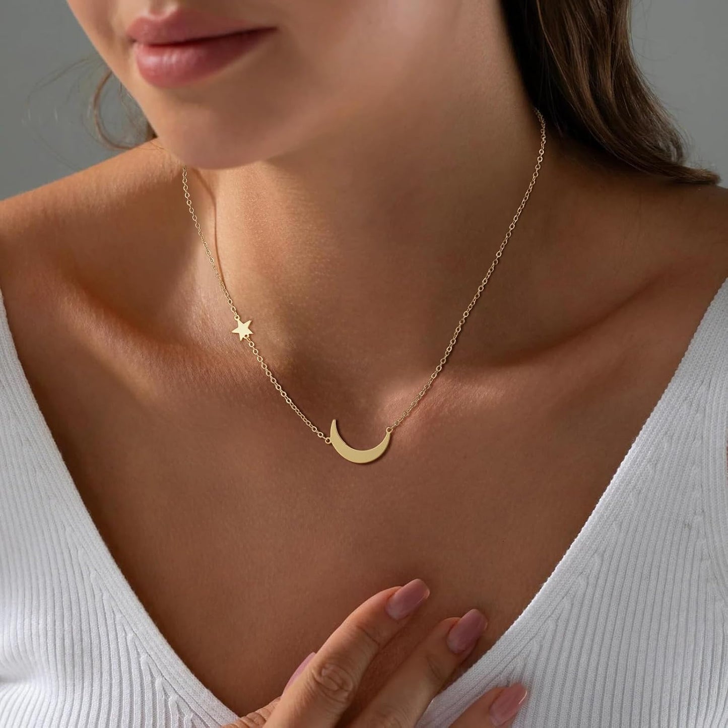 14K Gold Plated Dainty Necklace, Tiny Love Heart Star CZ Leaf Pendant Chain for Women | Everyday Minimalist Gift
