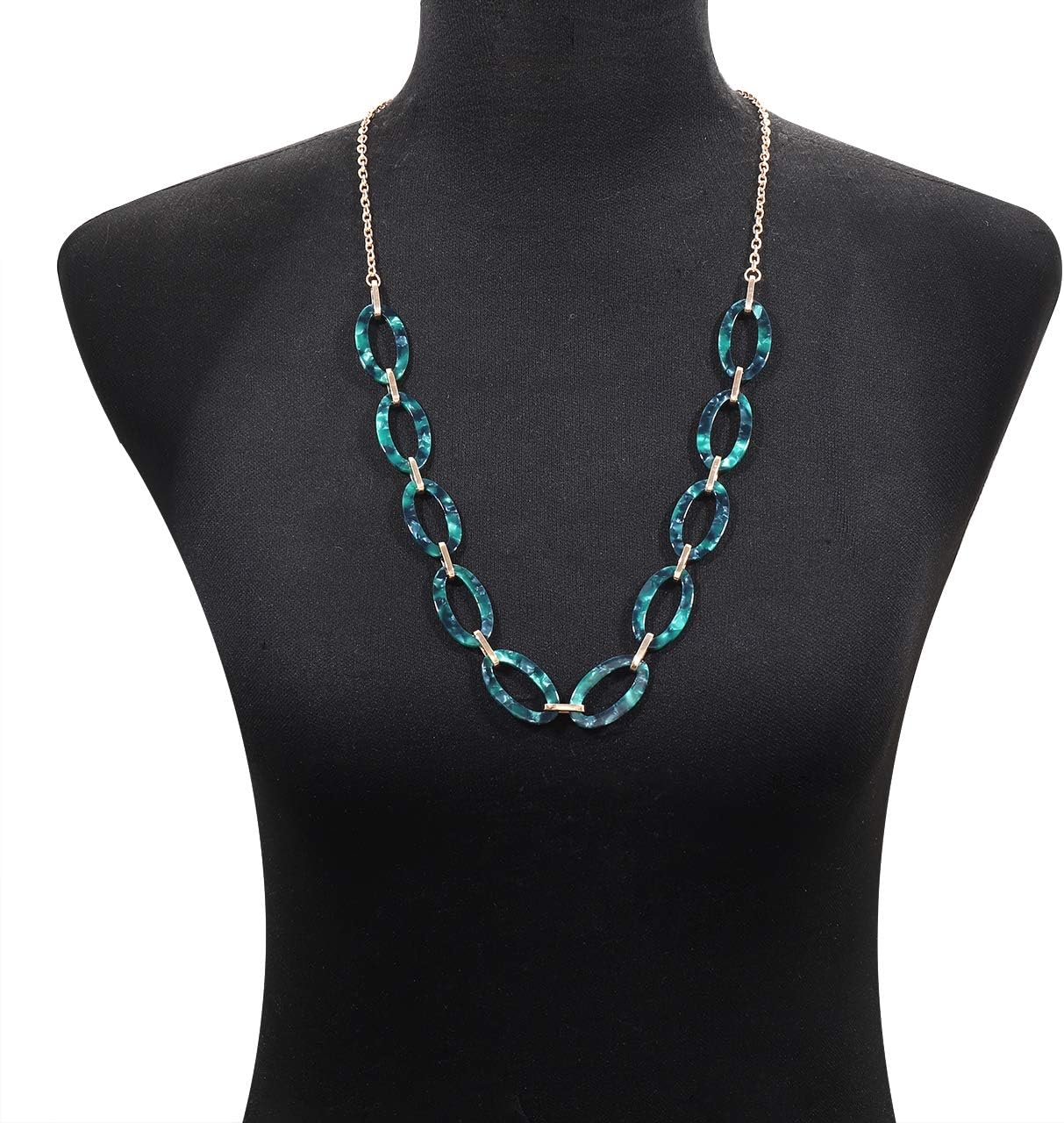 Leopard Print Necklace, Tortoise Acrylic & Metal Link Choker Collar for Women