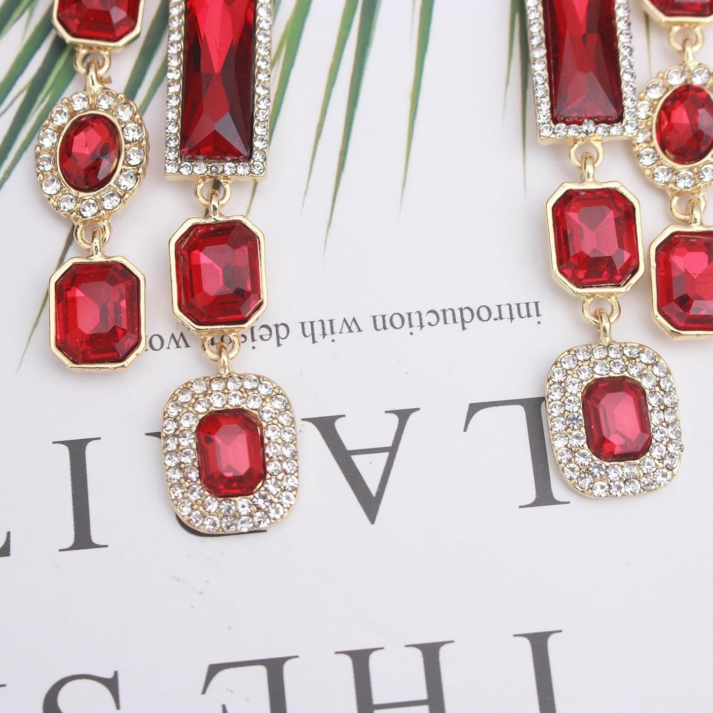 Vintage Rectangle Teardrop Chandelier Earrings, Art Deco Wedding Austrian Crystal Drop Dangle Earrings for Women Party Prom
