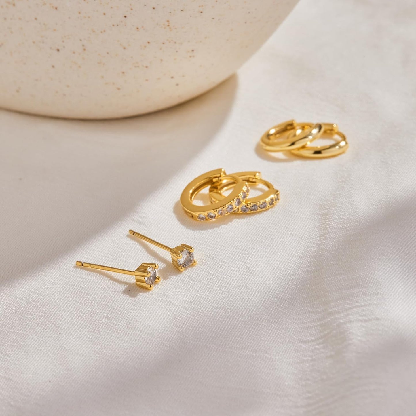 Small Sterling Silver Huggie Hoop Earrings Set for Women, 14K Gold Plated Hoops Stacks for Multiple Piercings