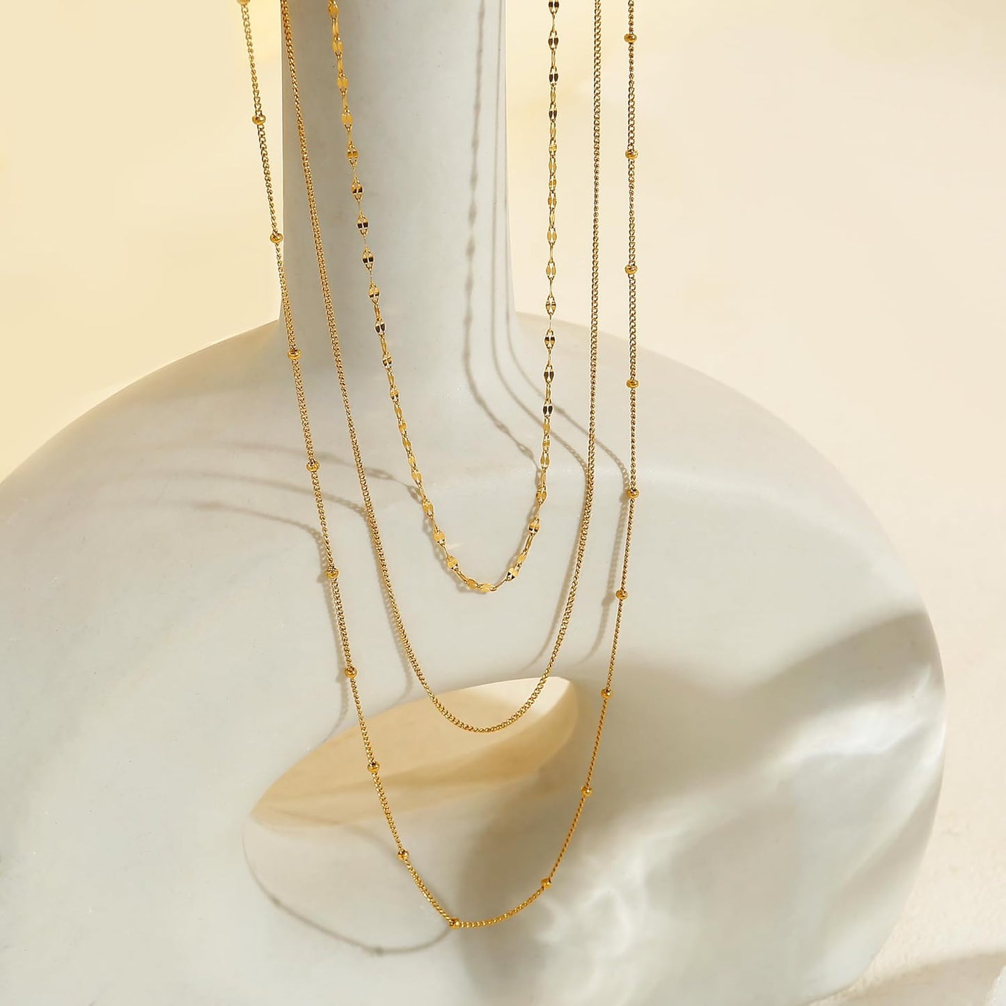Waterproof Gold Necklace Set: 18K Gold Plated Stainless Steel, Non-Tarnish Layered Chains For Women, Dainty Stackable Jewelry Gift