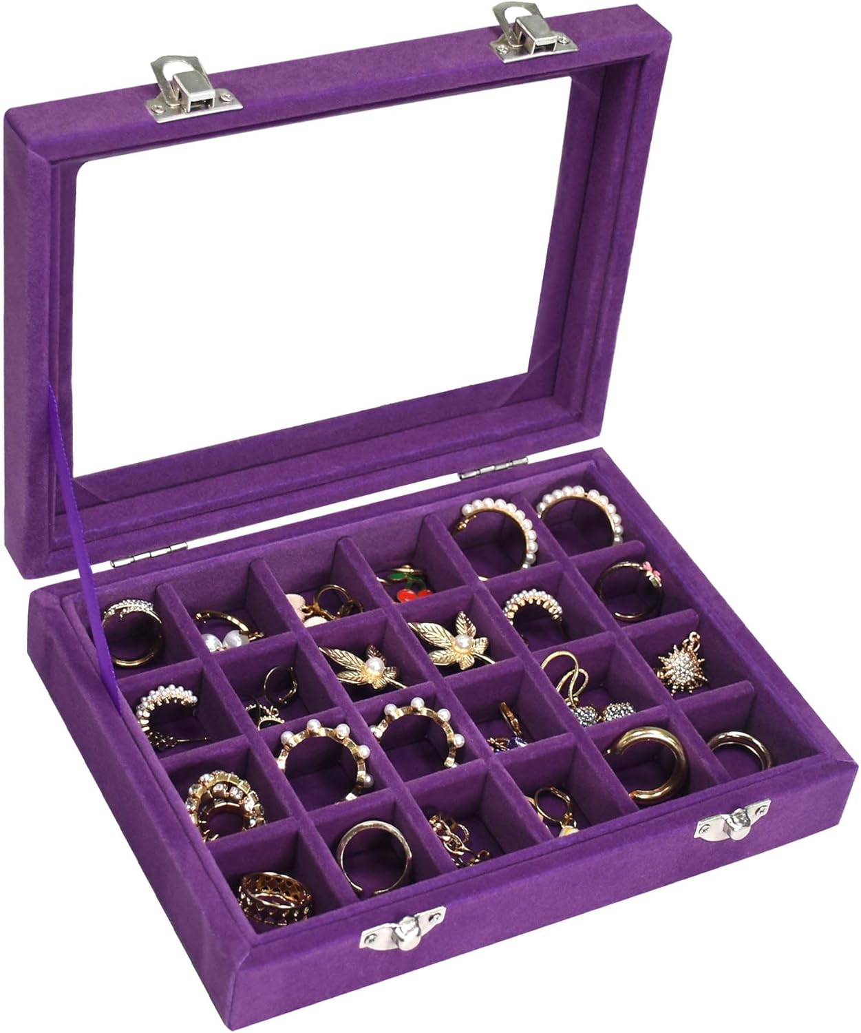 Jewelry Box 24 Grid Jewelry Ring Display Organiser Box Tray Holder Earrings Storage Case