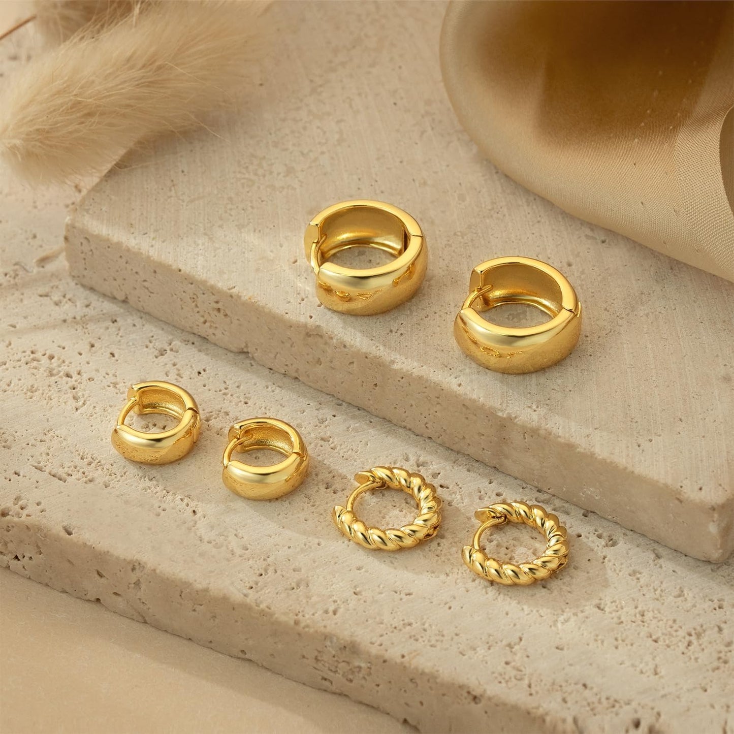 Freekiss 3 Pairs Gold Hoop Earrings Set: Dainty Stud Earrings Trendy Small 14K Gold Plated Hypoallergenic Dangle Cartilage