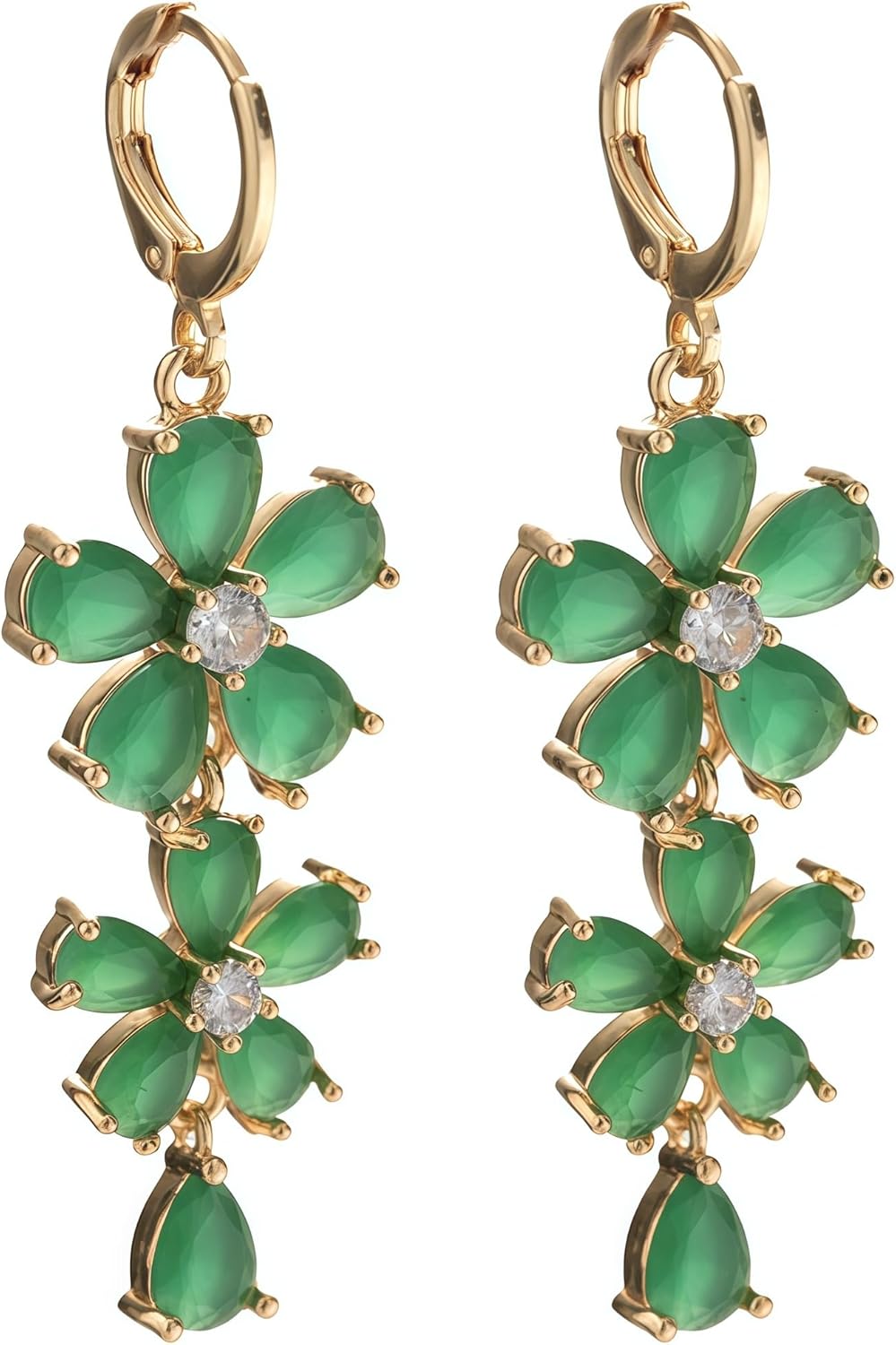 Vuskdtei18K Gold Plated Flower Dangle Earrings for Women, Hypoallergenic Cubic Zirconia Earrings, Elegant Chandelier Drop Earrings