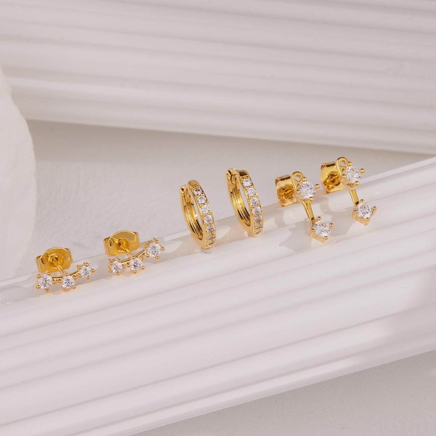 Small Sterling Silver Huggie Hoop Earrings Set for Women, 14K Gold Plated Hoops Stacks for Multiple Piercings