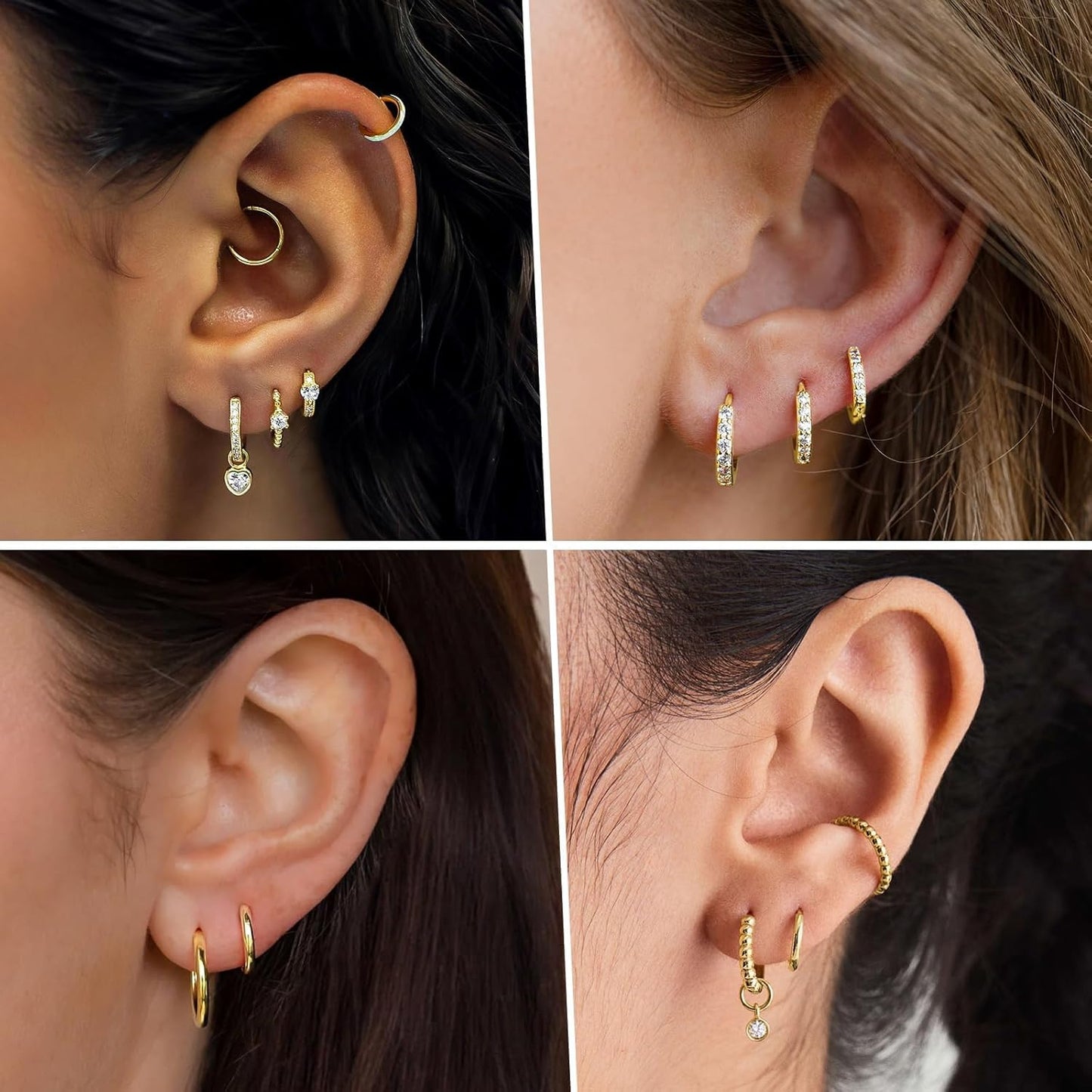 Small Gold Huggie Hoop Earrings Set for Women Men Hypoallergenic 14K Plated Stack Cartilage Earrings, Multiple Piercing