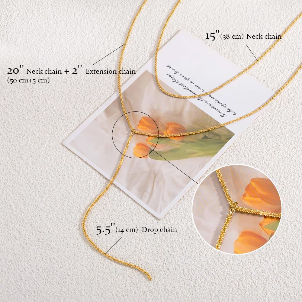 Two-Tone Gold & Silver Y Necklace, Layered Dangle Statement Body Chain For Women, Beach Boho Cleavage Jewelry For Vacation Or Prom