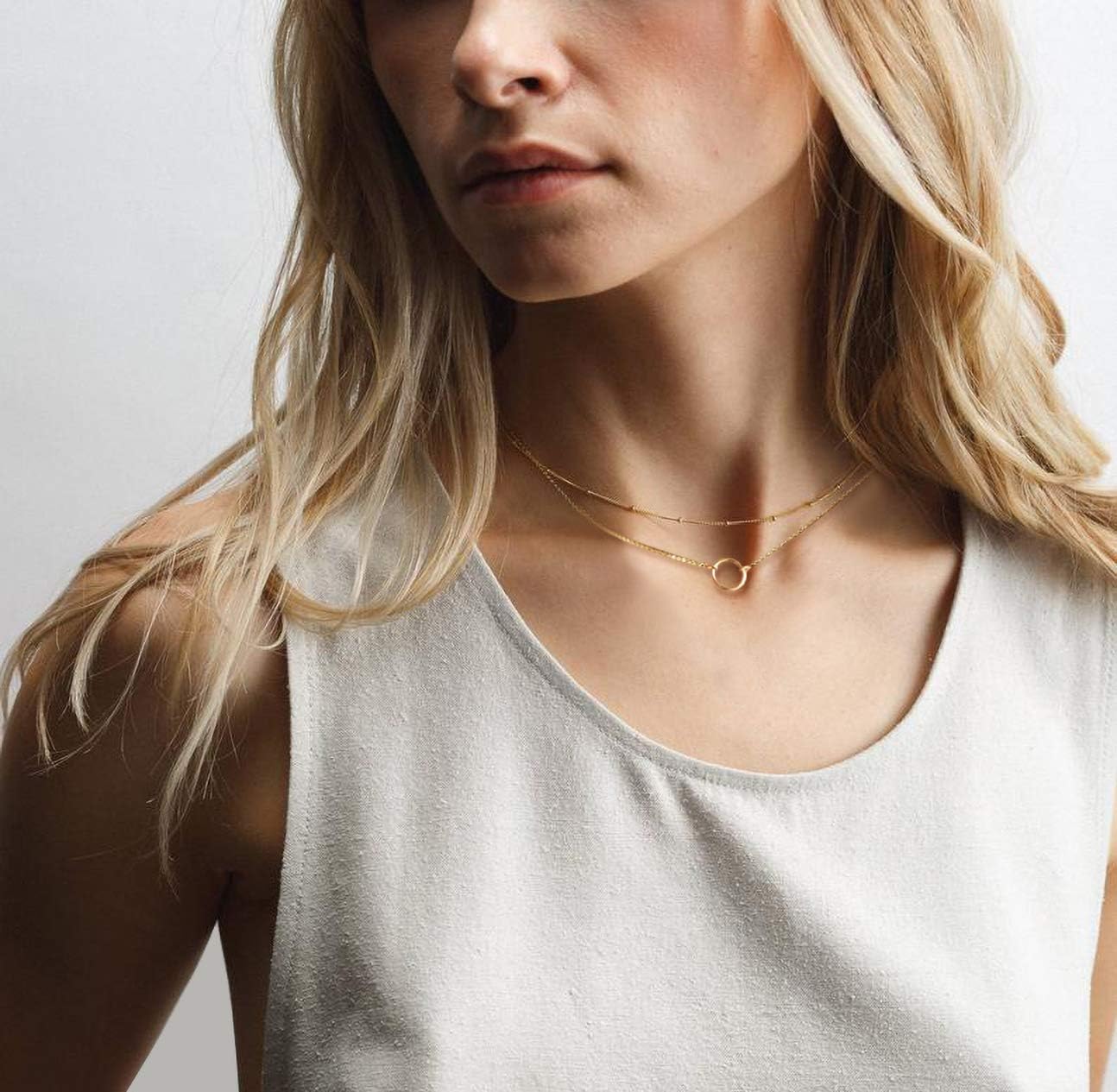 Layered Necklace with Heart & Arrow Pendant, 18k Gold Plated Dainty Choker for Women