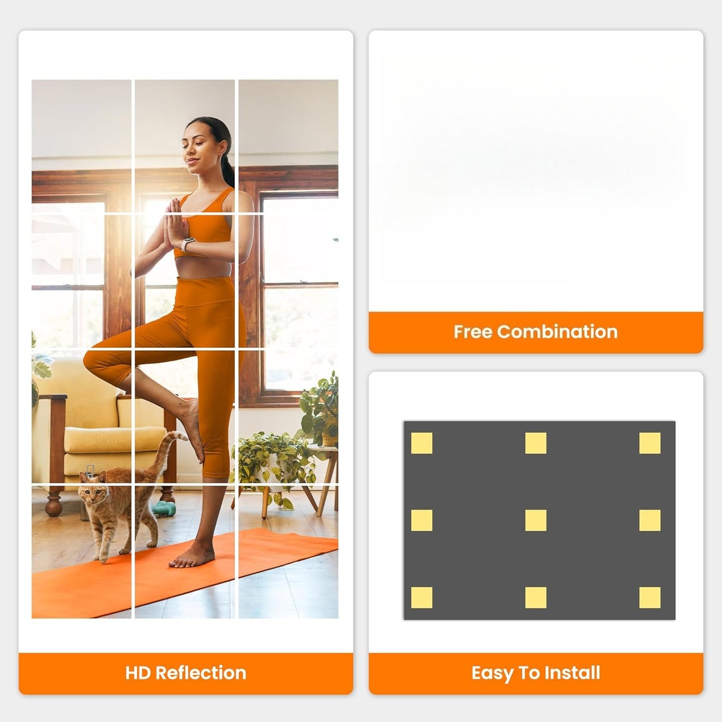 Wall Mirror Tiles, 16"x12"x12count Full Length Home Gym Mirror for Garage, Bedroom, Over The Door
