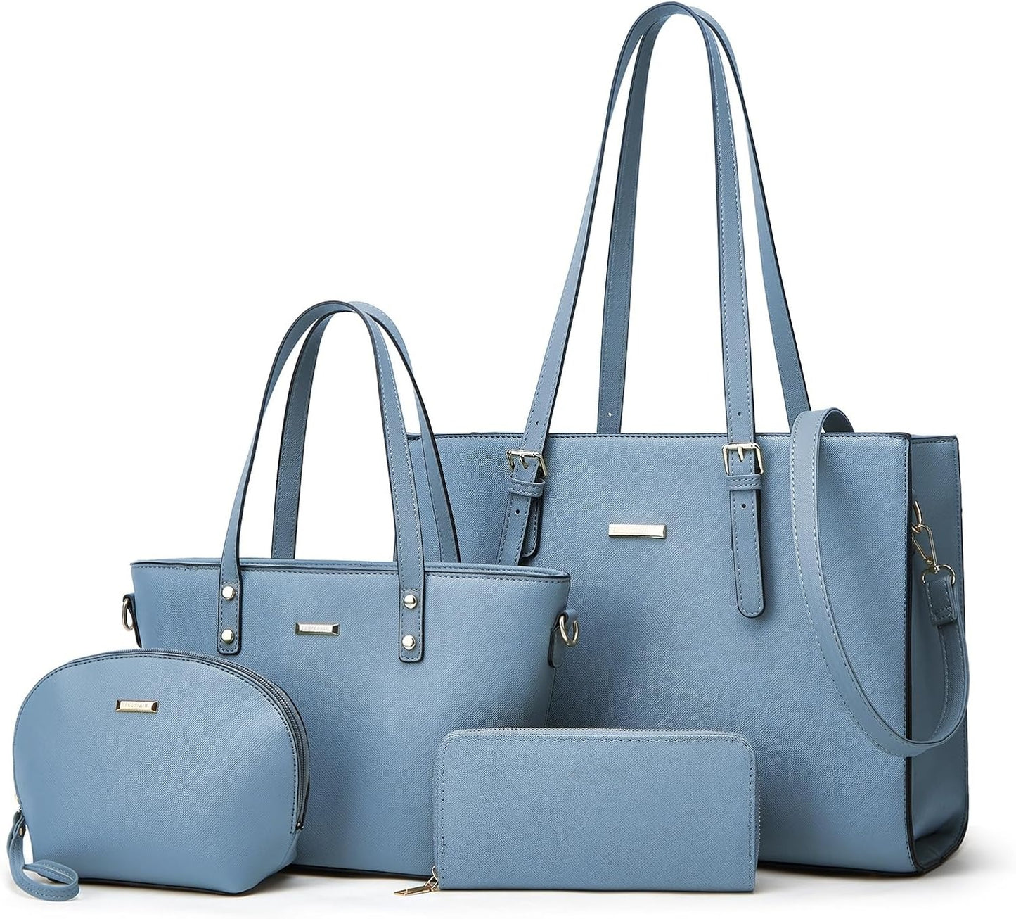 4Pcs Women Fashion Synthetic Leather Handbags Tote Bag Shoulder Bag Top Handle Satchel Purse Set