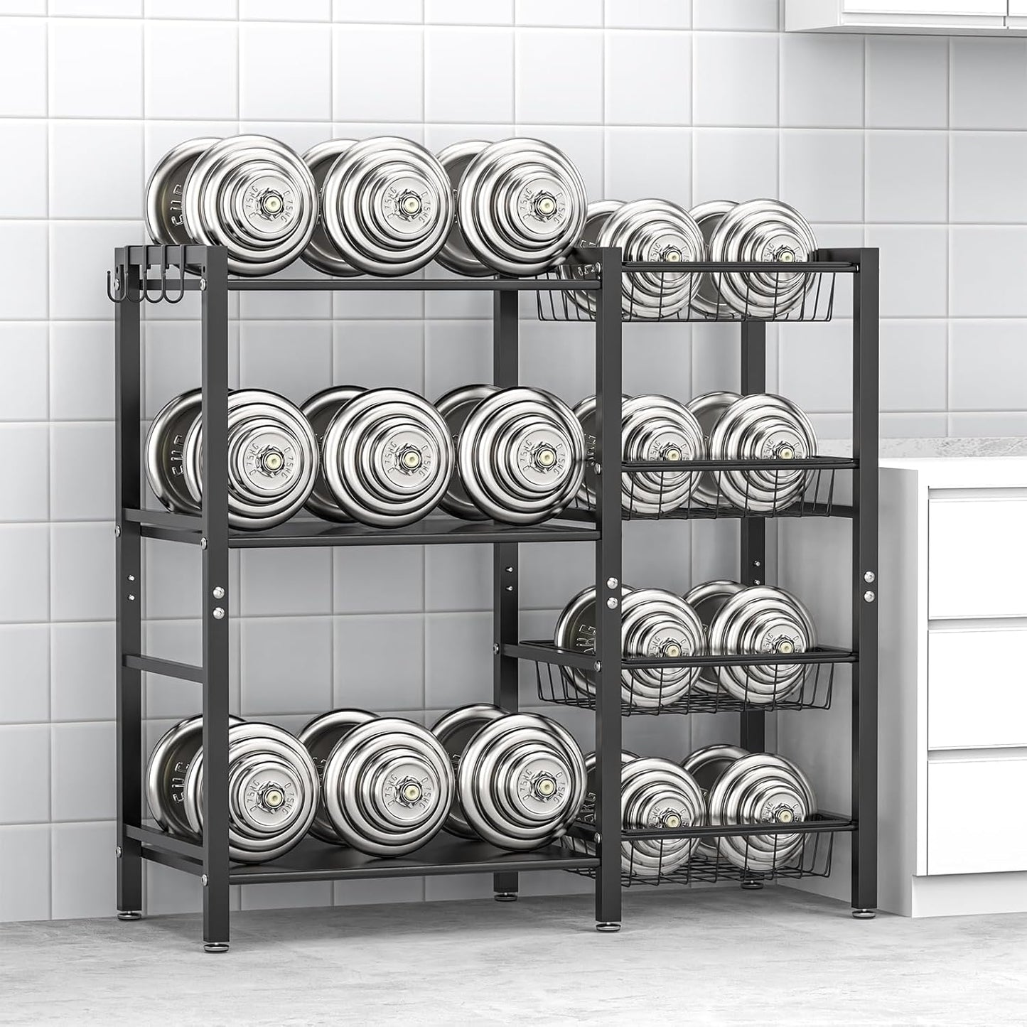 Storage Rack Kitchen Baker's Rack - 3 Tiers 4 Baskets, with Steel Mesh Baskets