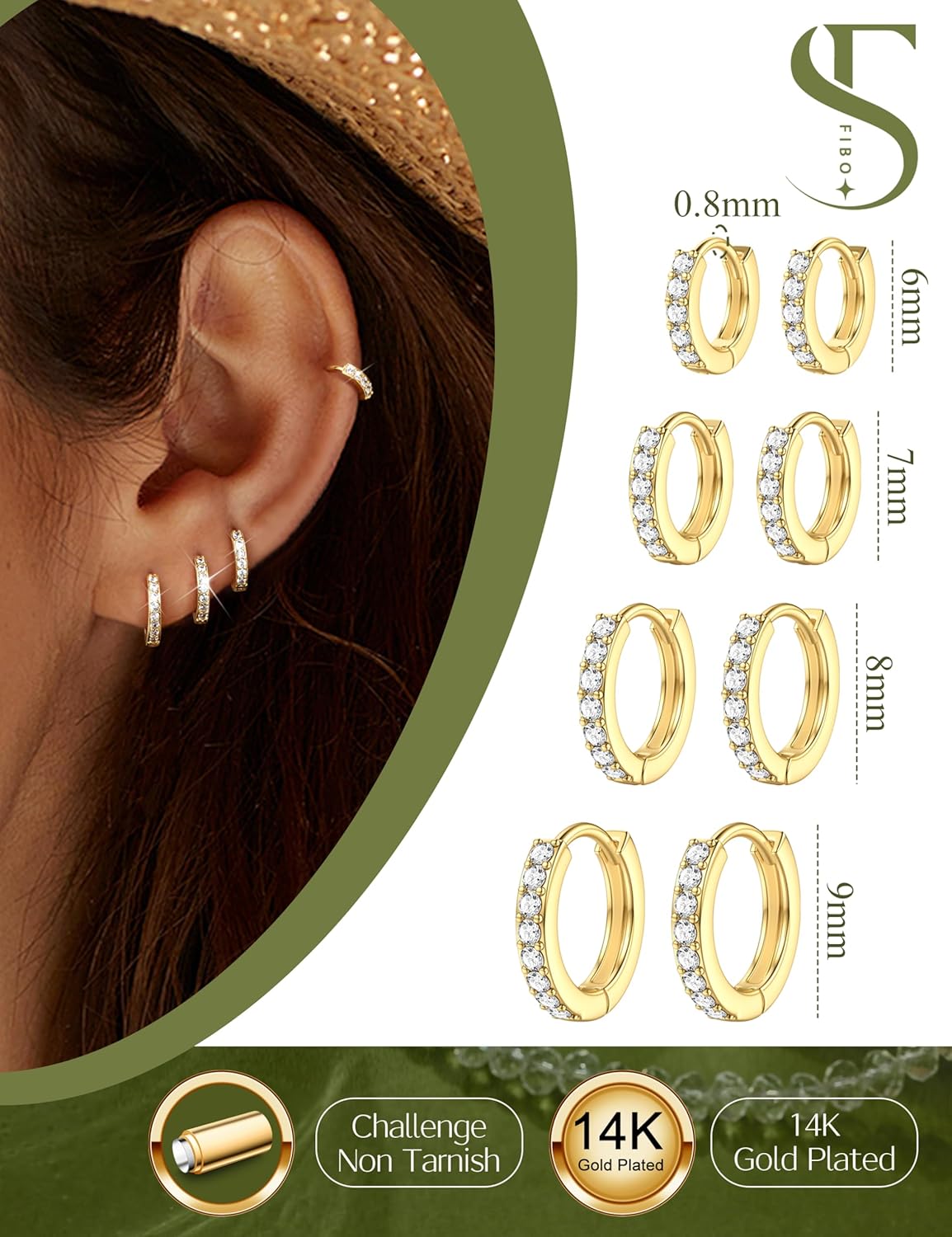 Small Gold Silver Hoop Earrings Set for Women -14K Gold Plated Earring Stack Cartilage Multiple Piercing Lightweight 4Pairs