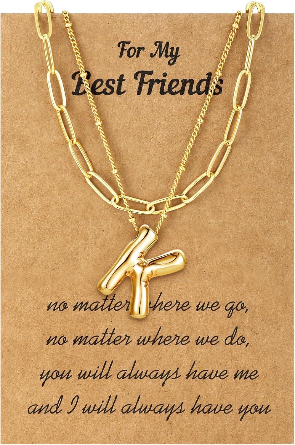 Letter Necklace With Balloon Pendant, 14K Gold Plated Double Chain Jewelry, Personalized Initial Necklace Gift for Women