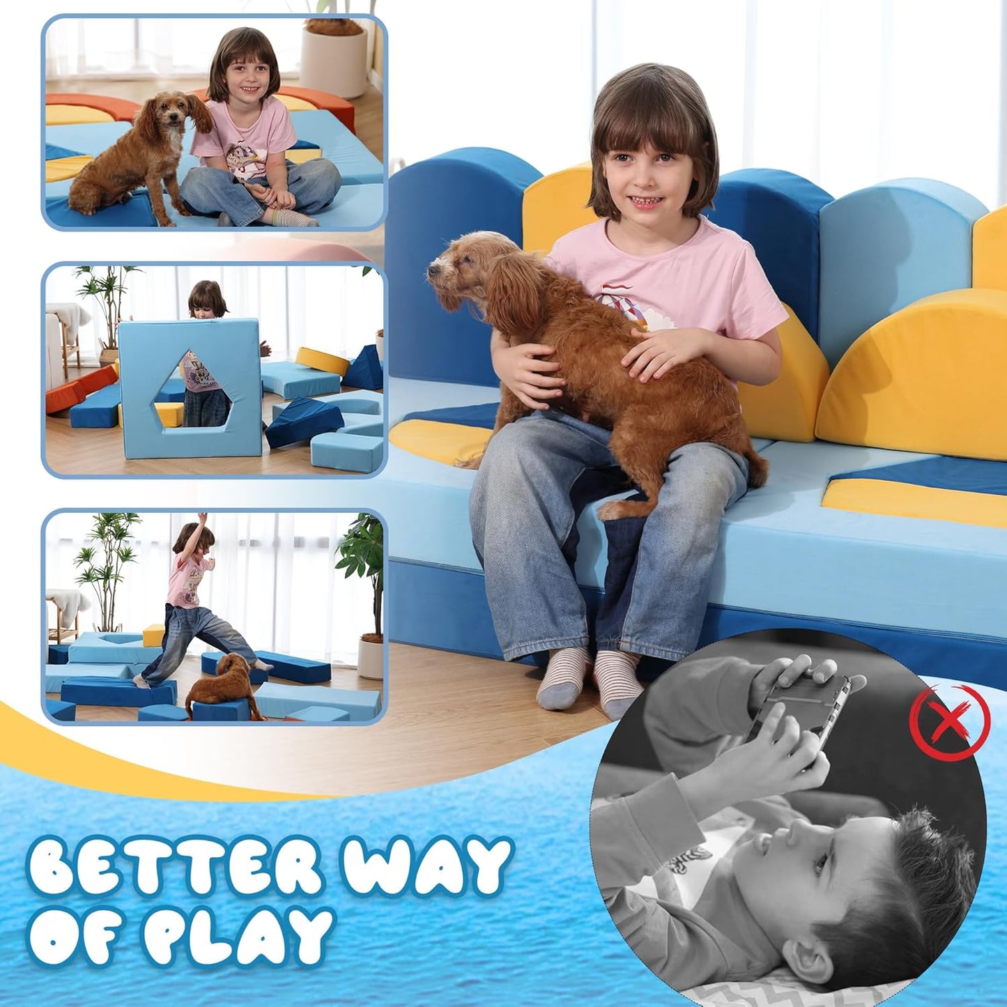 22Pcs Modular Kids Sectional Sofas for Toddler - Kids Sofa Bed for Playroom, Convertible Furniture Ocean Theme
