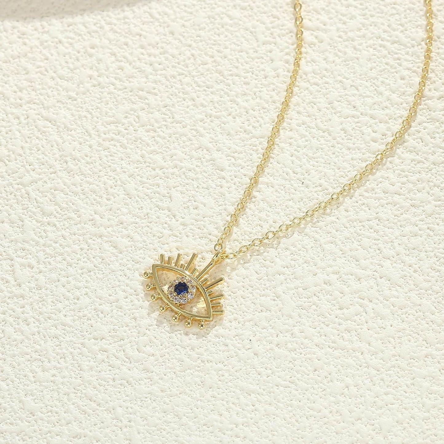 Evil Eye Necklace: 14K Gold Plated Blue CZ Diamond Boho Pendant for Women, Protection Gift
