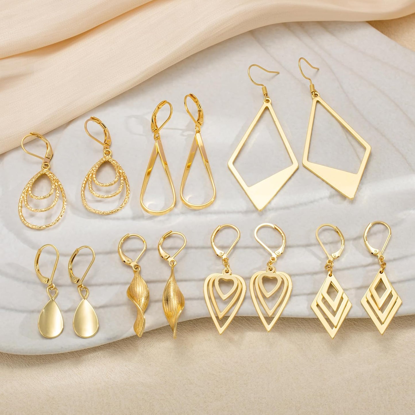 Gold Dangle Earrings for Women, 14K Gold Plated LightweightTeardrop Drop Earrings, Trendy Leverback Minimalist Jewelry for