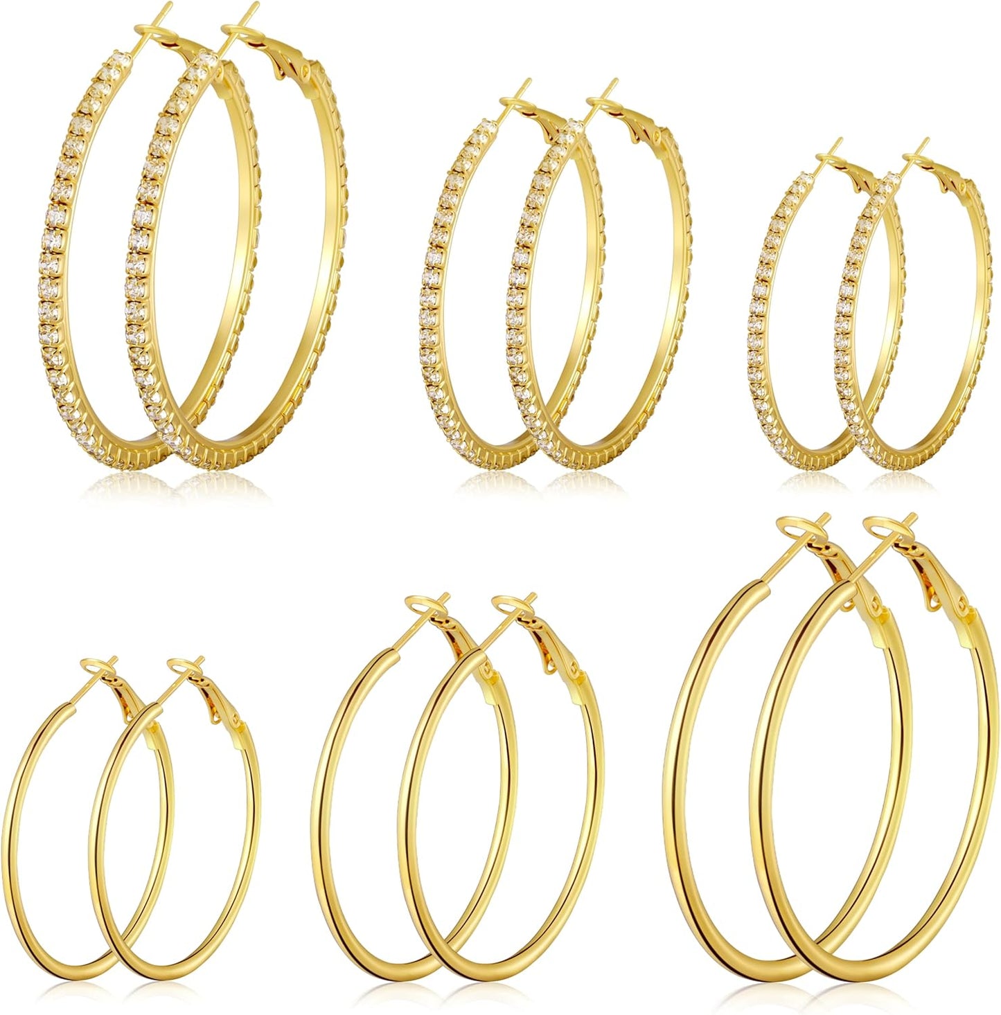 Gold Hoop Earrings Set for Women, 12 Pairs Large/Big Thin Thick Gold Hoops Earrings Loop Pack for Jewelry Gift 40mm/50mm