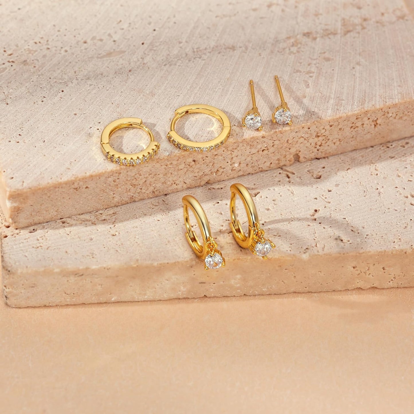 Freekiss 3 Pairs Gold Hoop Earrings Set: Dainty Stud Earrings Trendy Small 14K Gold Plated Hypoallergenic Dangle Cartilage