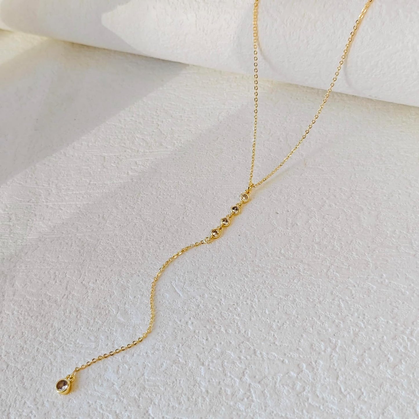 Lariat Gold Necklace for Women: Dainty 14K Gold Plated/Silver Y-Shaped Beaded Drop Chain, Trendy Gift