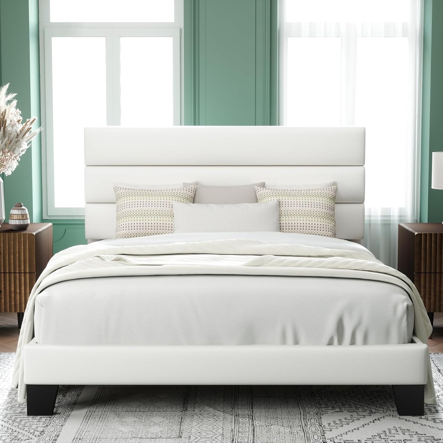 Queen Size, Platform Bed Frame with Fabric Upholstered and Wooden Slats Support, /No Box Spring Needed