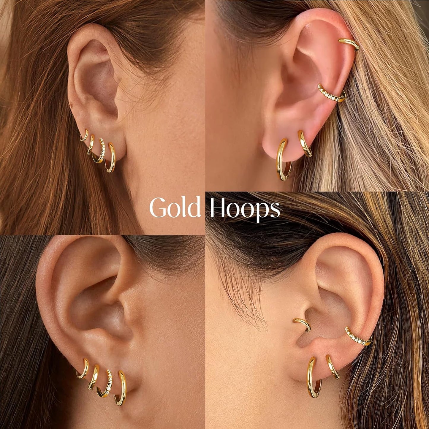 Small Gold Huggie Hoop Earrings Set for Women Men Hypoallergenic 14K Plated Stack Cartilage Earrings, Multiple Piercing