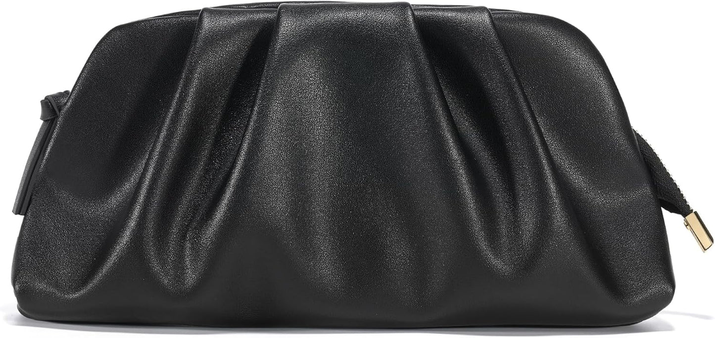 Dressy Vegan Leather Clutch Purse for Women Formal, Soft Pleated PU Evening Clutch for Weddings, Proms