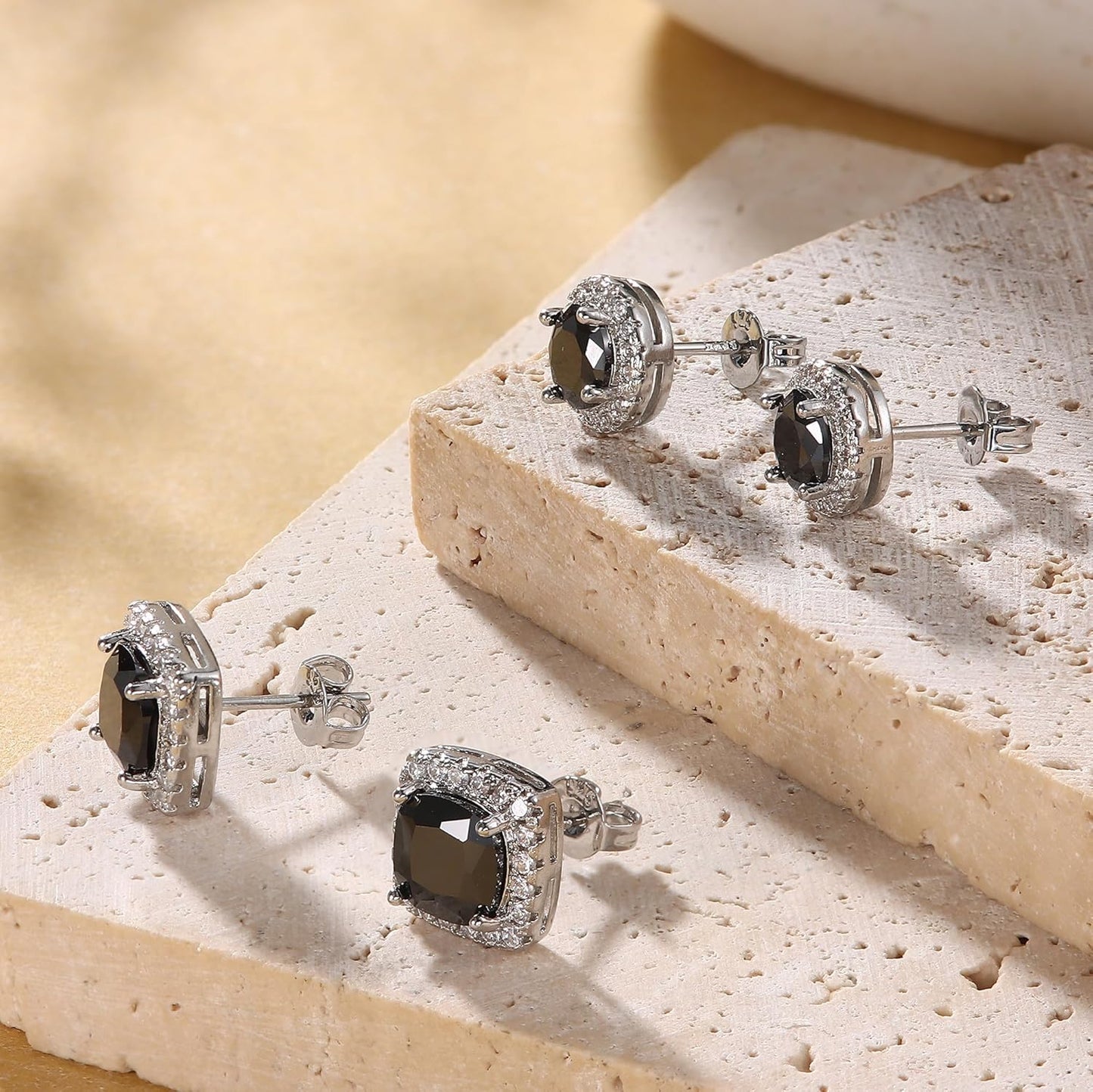 Hayoso 18K Gold Plated Halo Stud Earrings 925 Sterling Silver Cubic Zirconia Stud Earrings Round Square Diamonique Stud