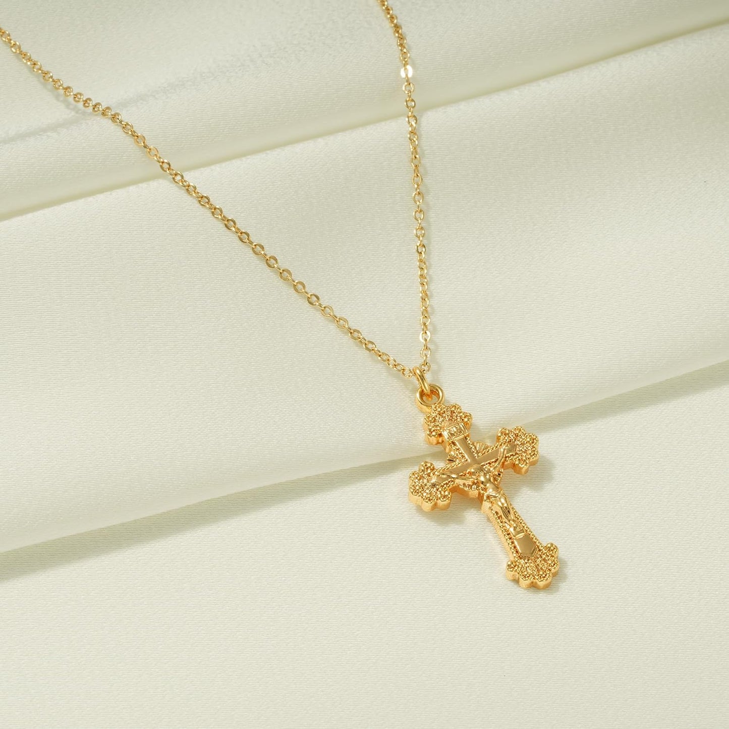 "14K Gold Plated Cross Necklace, Dainty Minimalist Faith Pendant with Prayer Chain, Tiny Religious Jewelry for Women & Men"
