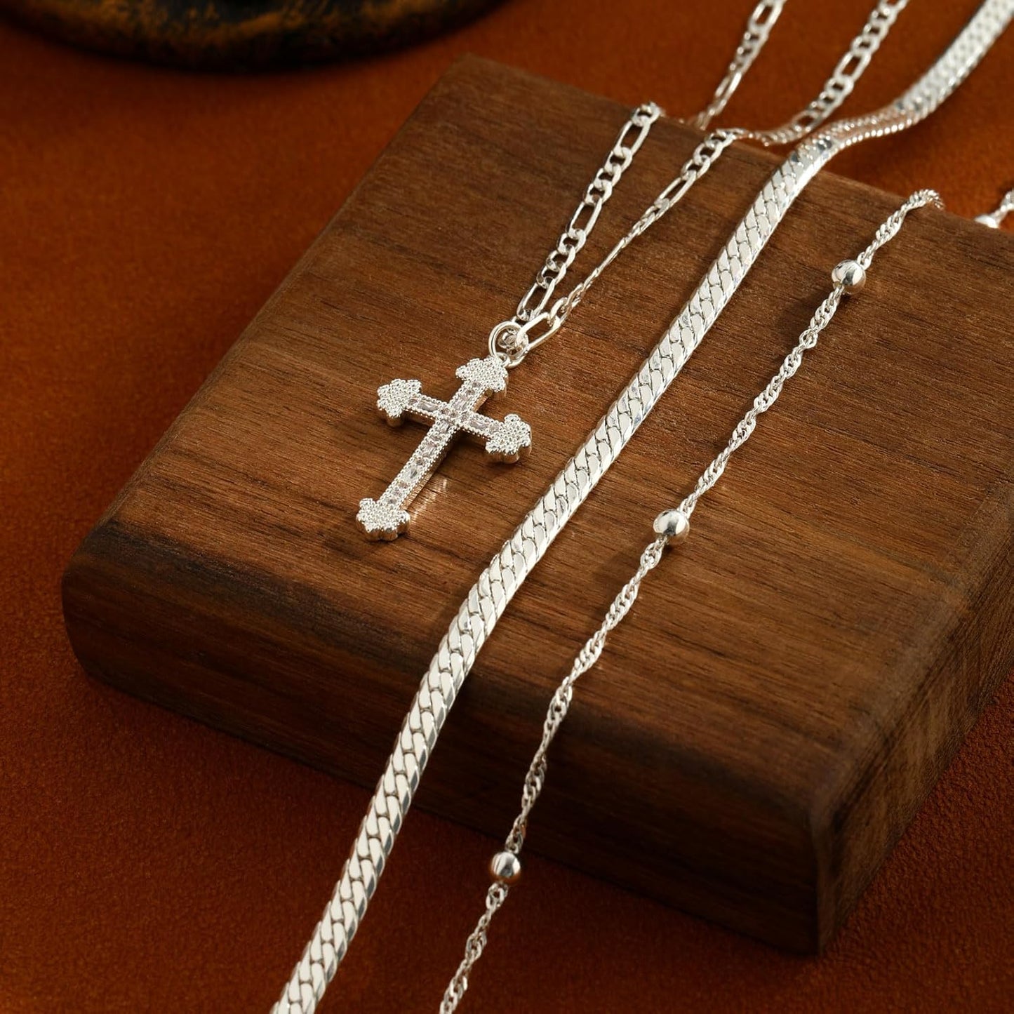 Women's Necklace - 14K Gold/Silver Plated Layered Chain With Cross, Coin & Pearl Pendants - Stackable Trendy Jewelry Gift For Her
