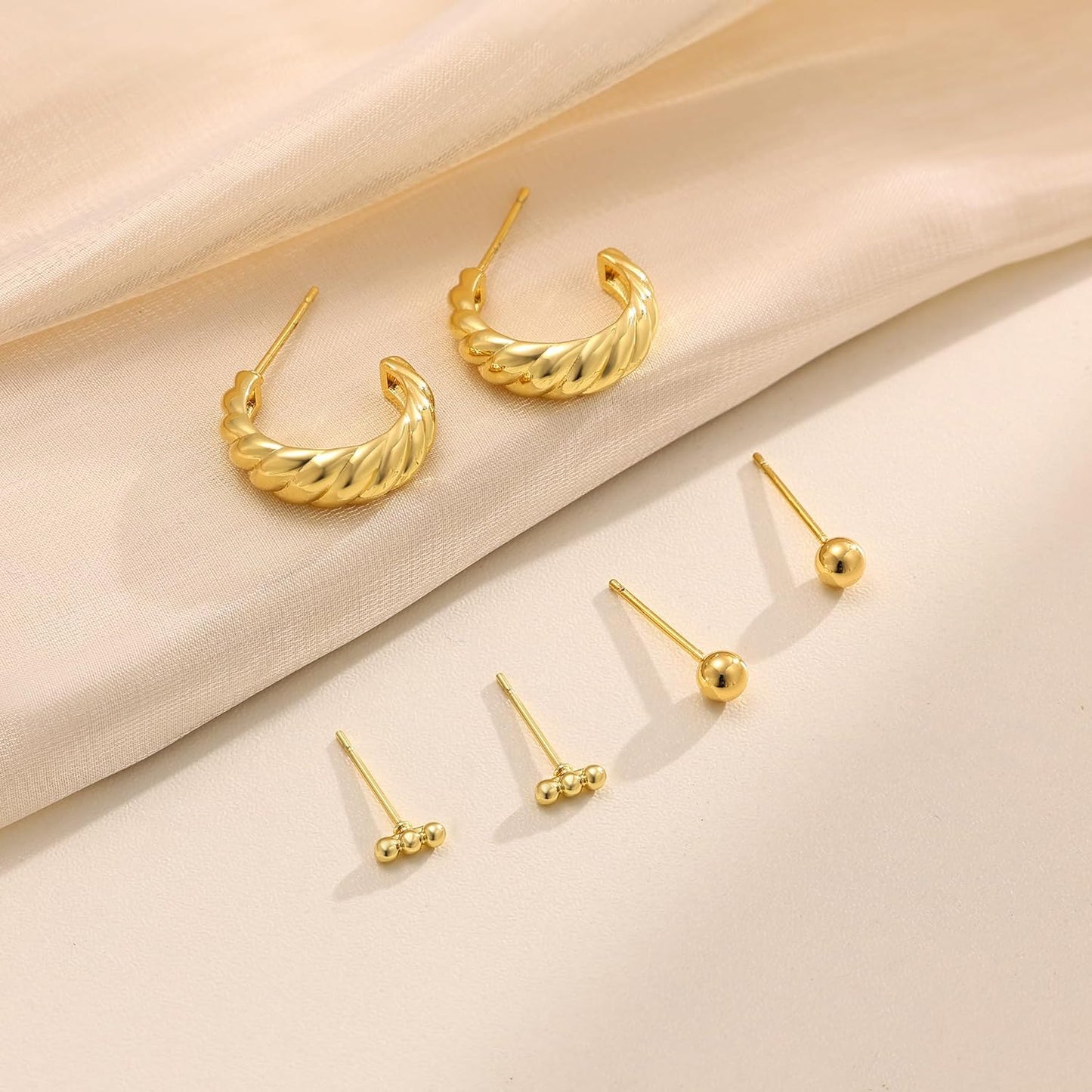 Freekiss 3 Pairs Gold Hoop Earrings Set: Dainty Stud Earrings Trendy Small 14K Gold Plated Hypoallergenic Dangle Cartilage