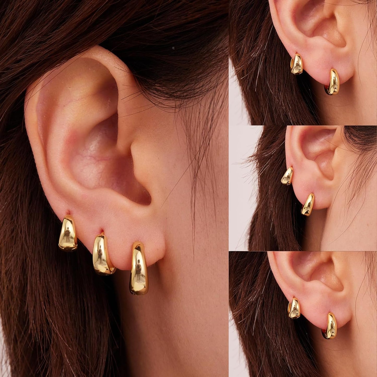 Inerney Gold Huggie Hoop Earrings Set for Women, Dainty Small Sterling Silver Earring Stacks Hypoallergenic Jewelry for Multiple Piercings