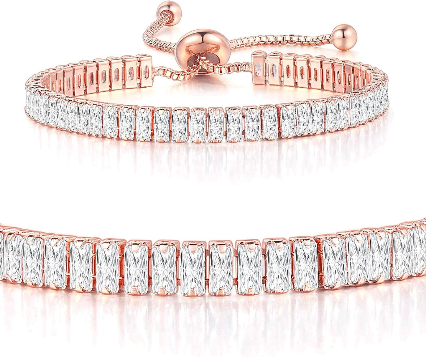 Tennis Bracelets for Women White Gold Plated Diamond AAA+ Cubic Zirconia CZ Dainty Classic Adjustable Slider