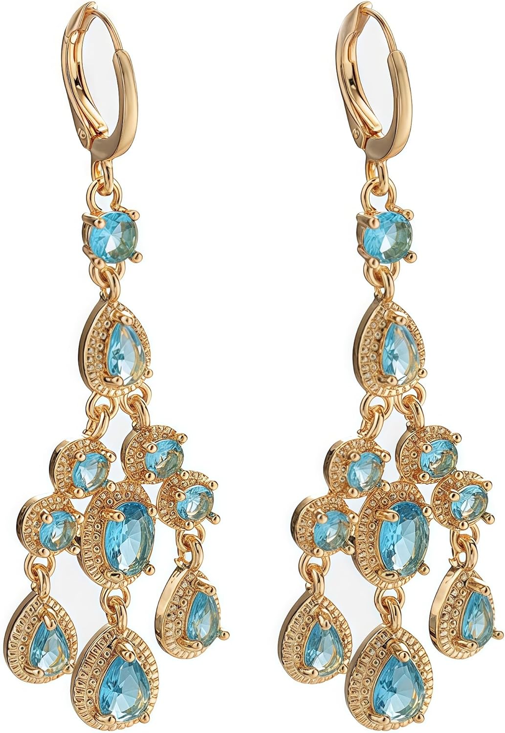 Vuskdtei18K Gold Plated Flower Dangle Earrings for Women, Hypoallergenic Cubic Zirconia Earrings, Elegant Chandelier Drop Earrings
