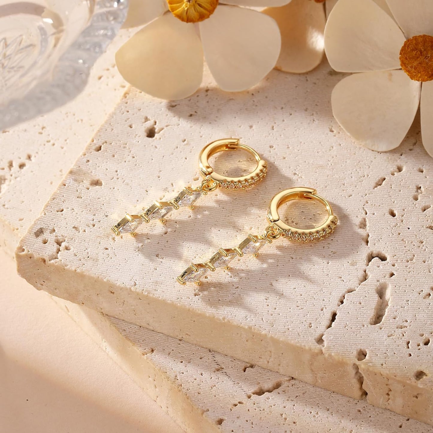 Dangle Earrings for Women 14K Gold Plated Dangly Dangling Earrings Dainty Trendy Drop Hypoallergenic Square