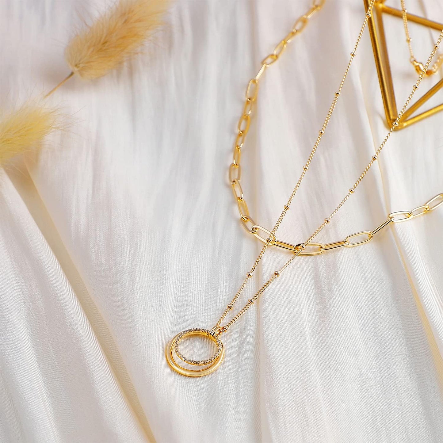 Layered Heart Necklace, Handmade 18K Gold Plated Dainty Choker With Arrow Bar Pendant for Women
