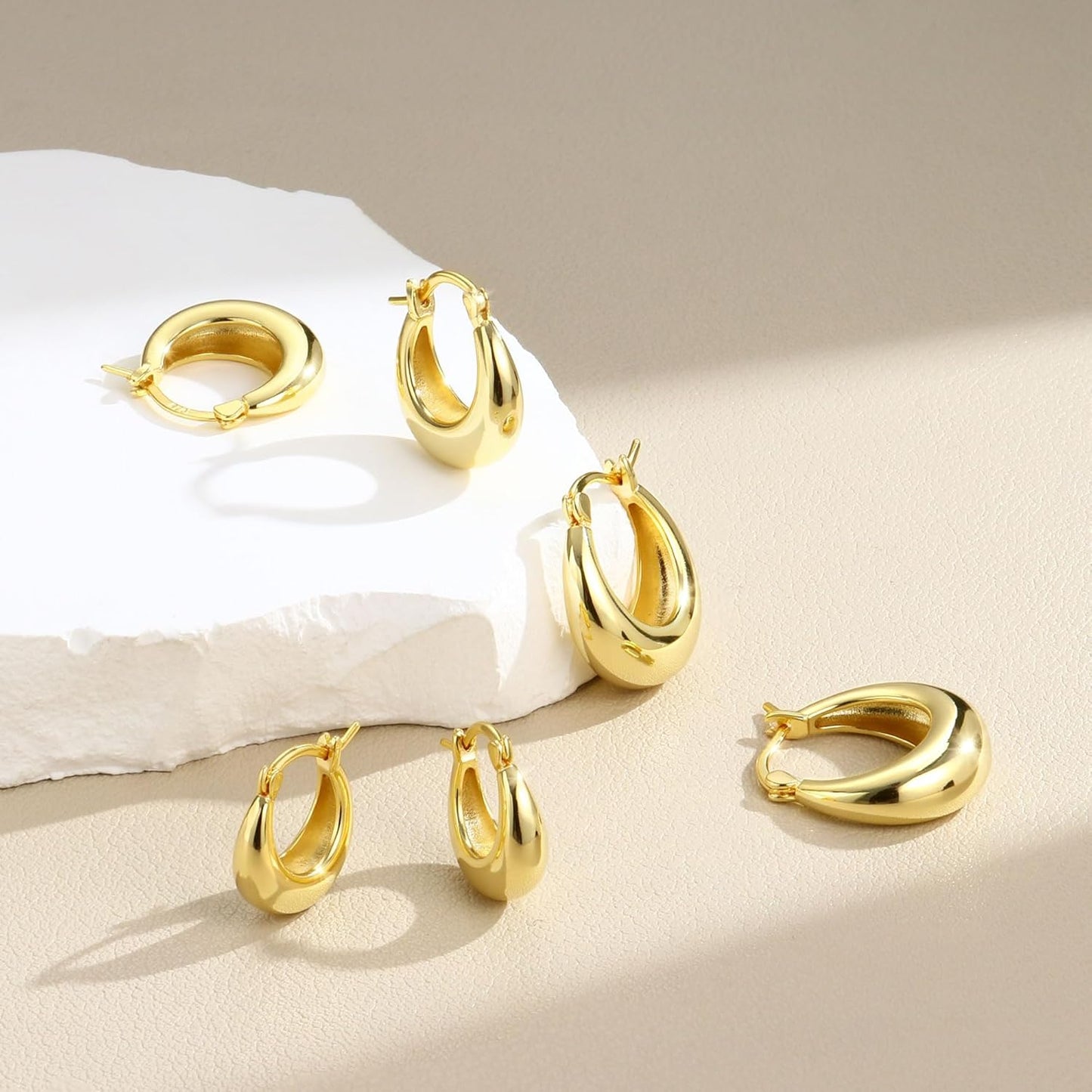 3Pairs 925 Sterling Silver, 14K Gold Plated Small Huggie Hoop Earrings Sets for Multiple Piercing CZ Cartilage Earrings Stacks