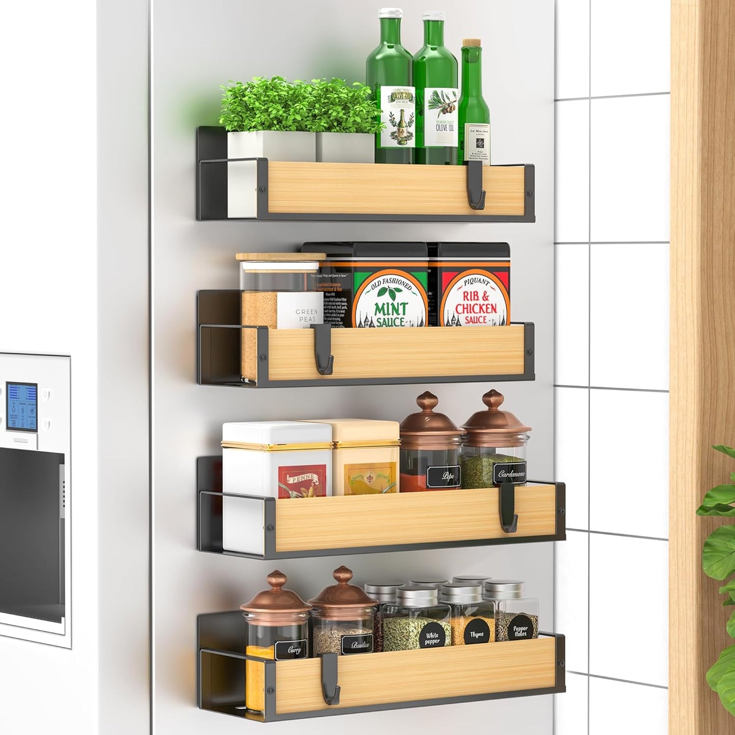 Metal 4 Pack Magnetic Spice Storage Rack Organizer for Refrigerator and Oven Organizers and Storage