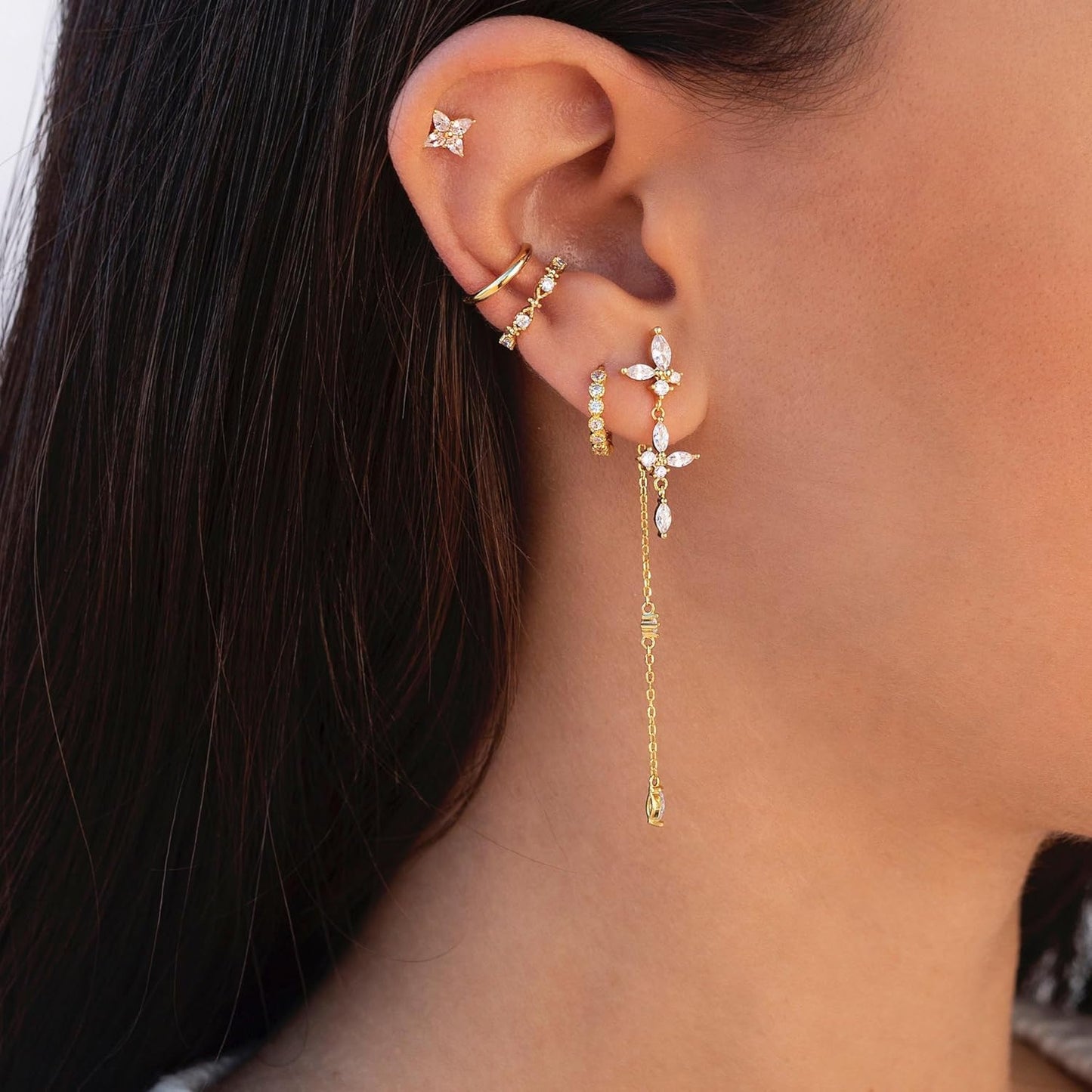 14K Gold Plated Butterfly Dangle Earrings for Women - Dainty, Trendy, CZ Drop Earrings - Simple Long Dangling Jewelry