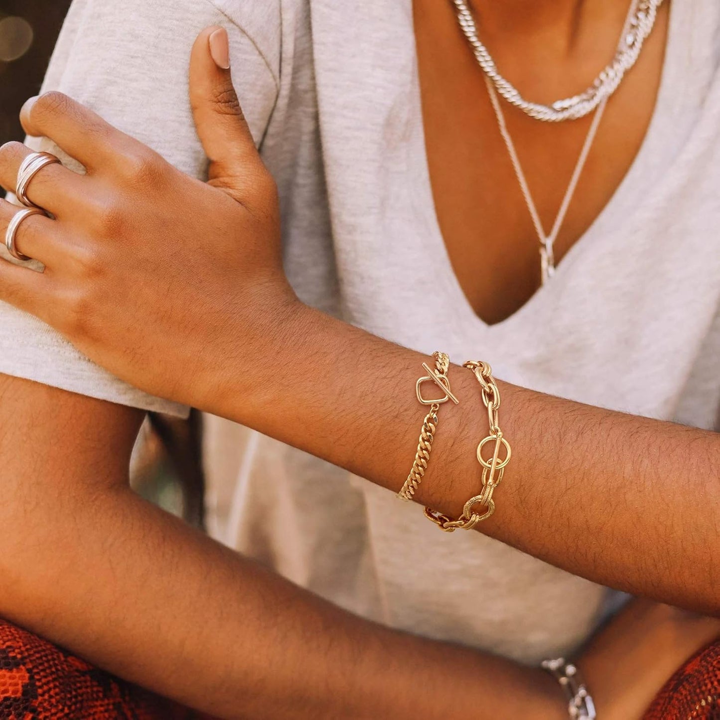 18k Gold Plated Personalized Chunky Cuban Oval Link Chain Bracelets for Men Toggle Rope Bracelet Jewelry for Women