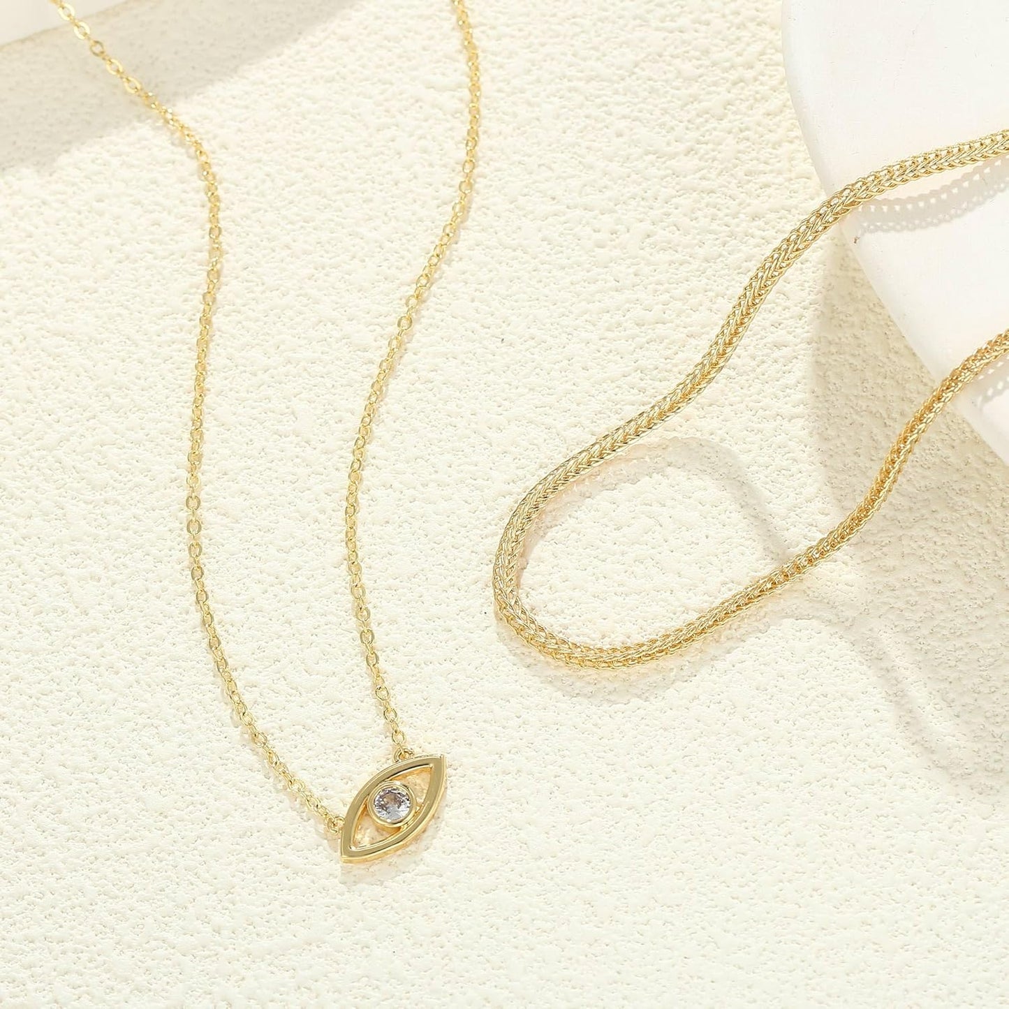 Necklace for Women 14K Gold Plated Delicate Necklaces Blue White CZ Diamond Pendant Necklace Cute Boho Tiny Lucky Protection Jewelry Gift for Women