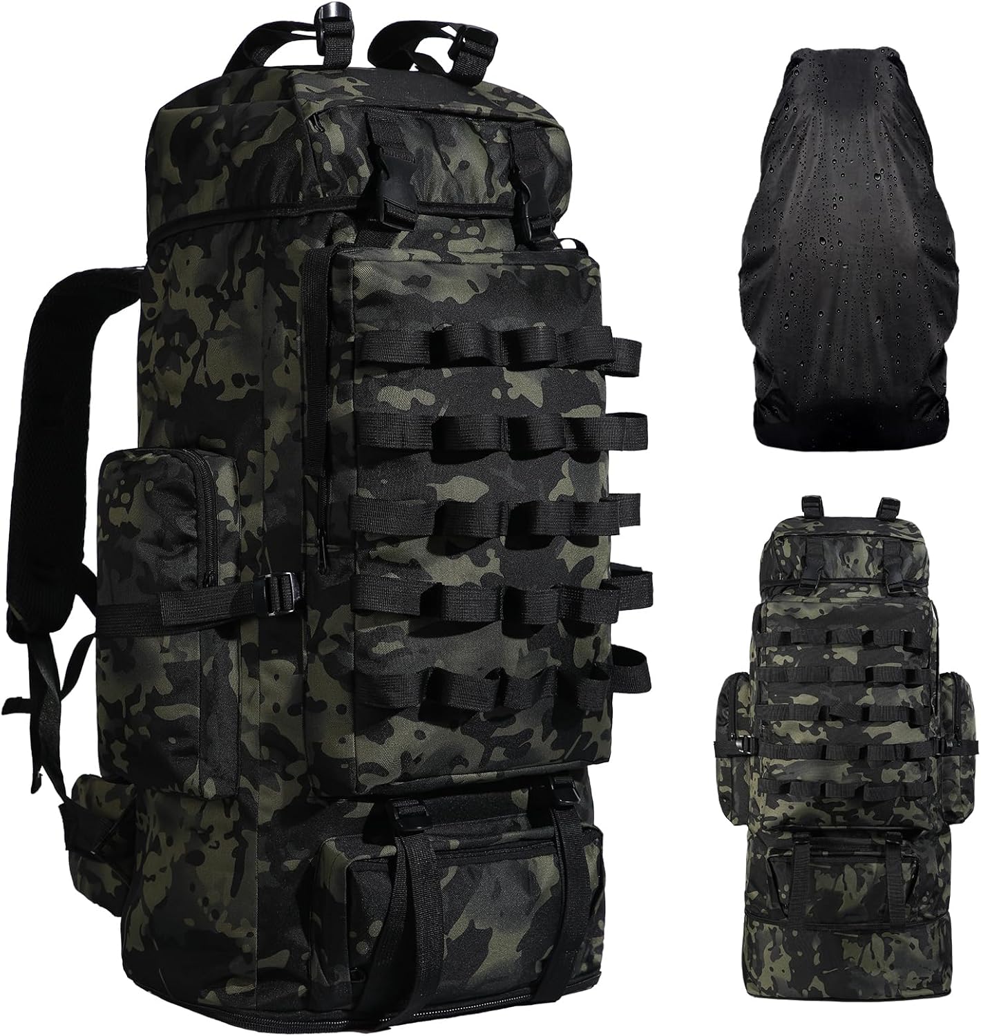 Expandable Large Military Tactical Backpack, Waterproof Molle Racksack Travel Backpacking Daypack