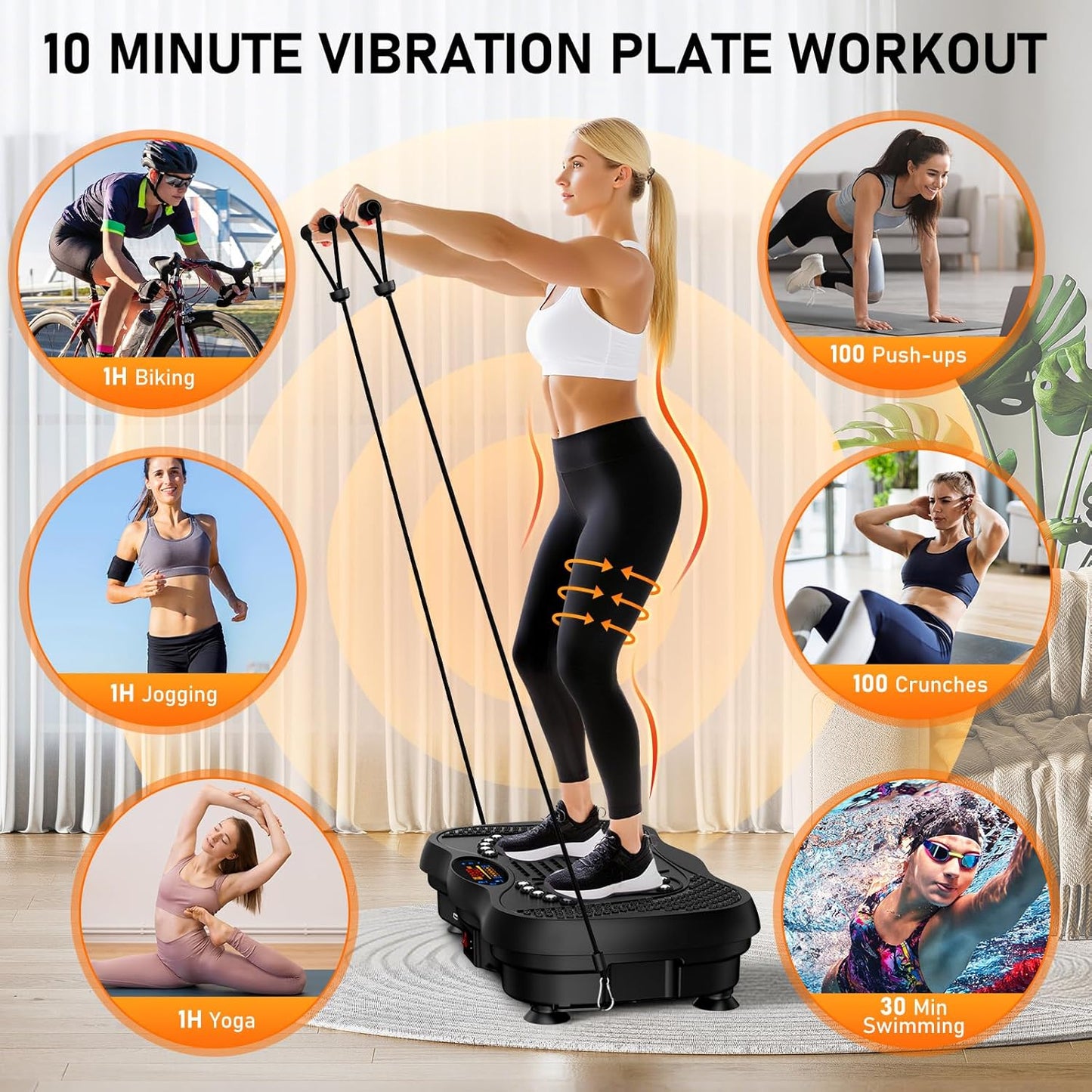 OMOMMD Vibration Plate Exercise Machine, 130 Levels Full Body Workout Vibrating Plate for Lymphatic Drainage Weight Loss, 450 Lbs Capacity Shake Platform with Resistance Bands Bluetooth for Women Men