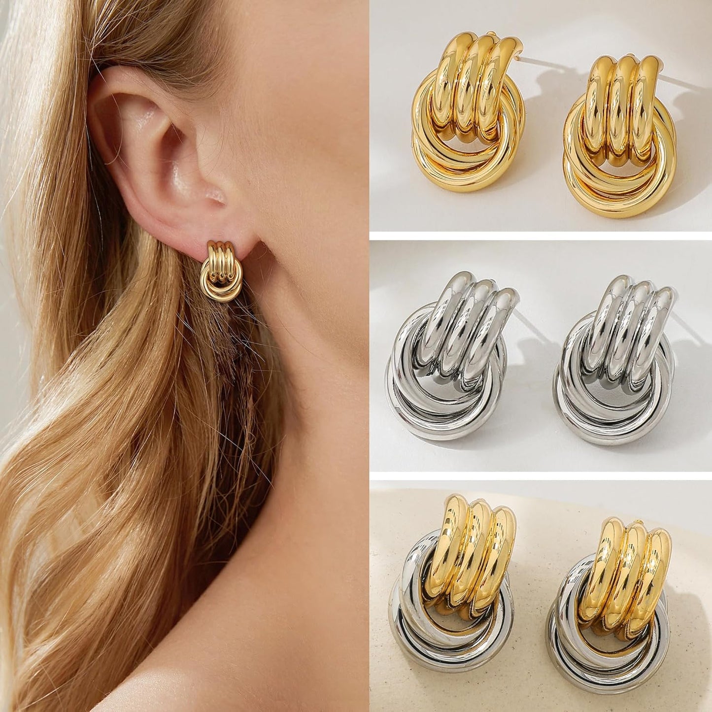 Trendy Gold Plated Knot Earrings for Women Chunky Statement Drop Dangle Earrings Lightweight Fashion Accessories Gold Jewelry