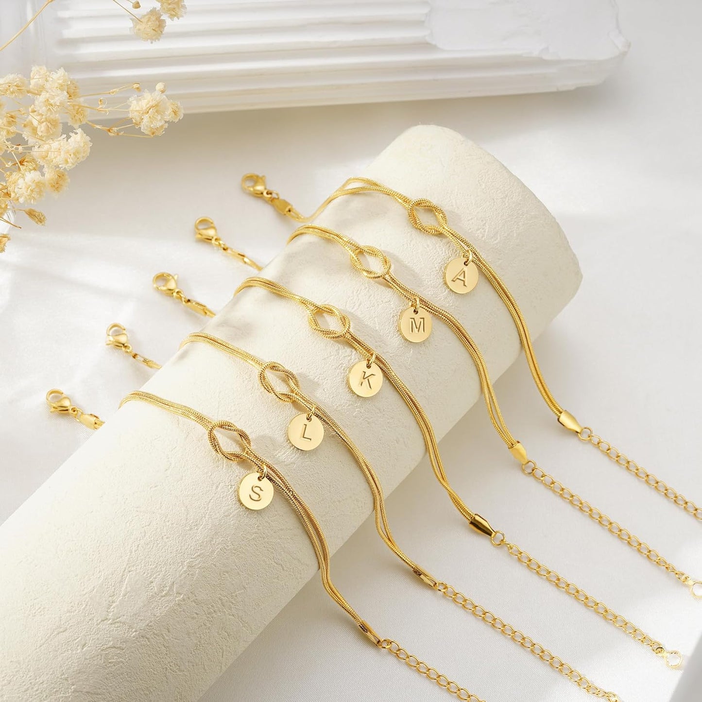 Gold Initial Bracelets for Women Girls Jewelry Gifts - Dainty Gold Plated Love Knot Letter A-Z Initial Bracelet Personalized