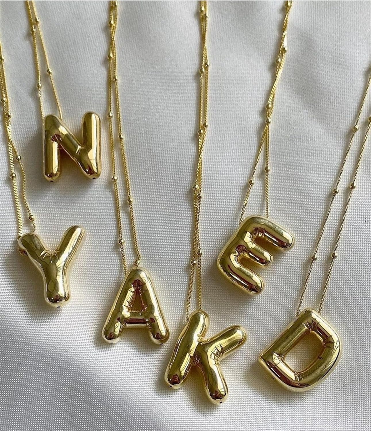 Bubble Gold Letter Necklace, 14k Gold Plated Balloon Initial Pendant, Dainty Chunky Custom Name Necklace for Women