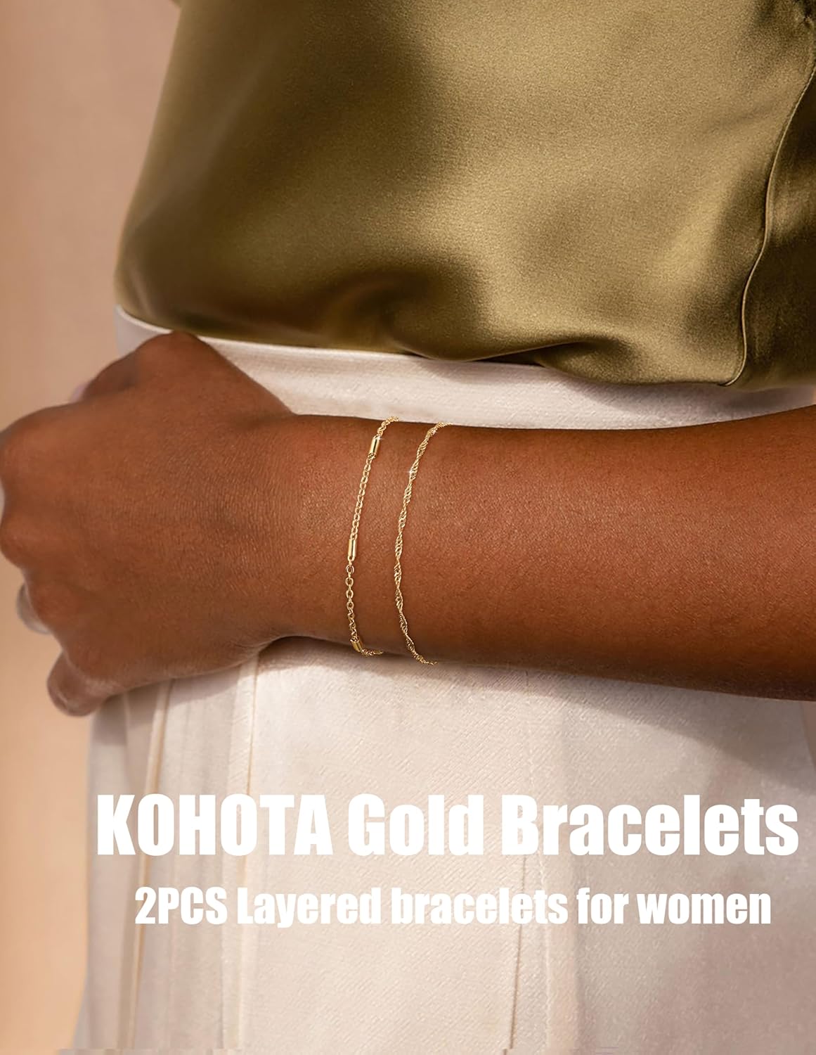 Gold Bracelets for Women Trendy 14K Gold Plated Bracelet for Women Non Tarnish Dainty Stackable Layered