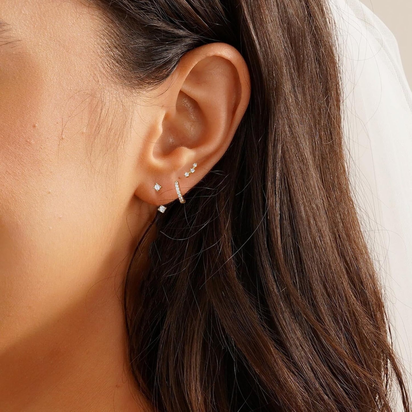 Gold Earrings for Women, 14k Gold Plated Dangle Huggie Earrings for Women Trendy Dainty Gold Hoop Earring Stacks Pearl Chain Drop Cartilage