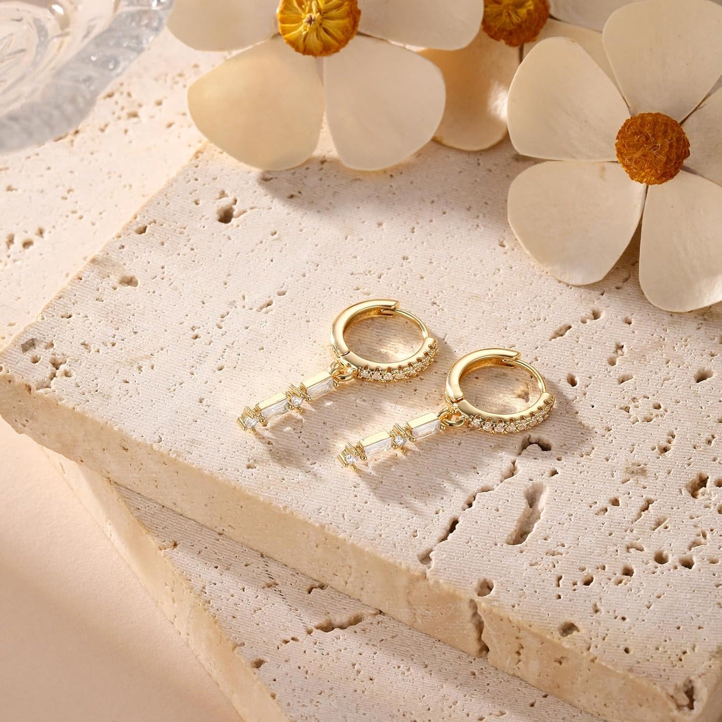 Dangle Earrings for Women 14K Gold Plated Dangly Dangling Earrings Dainty Trendy Drop Hypoallergenic Square